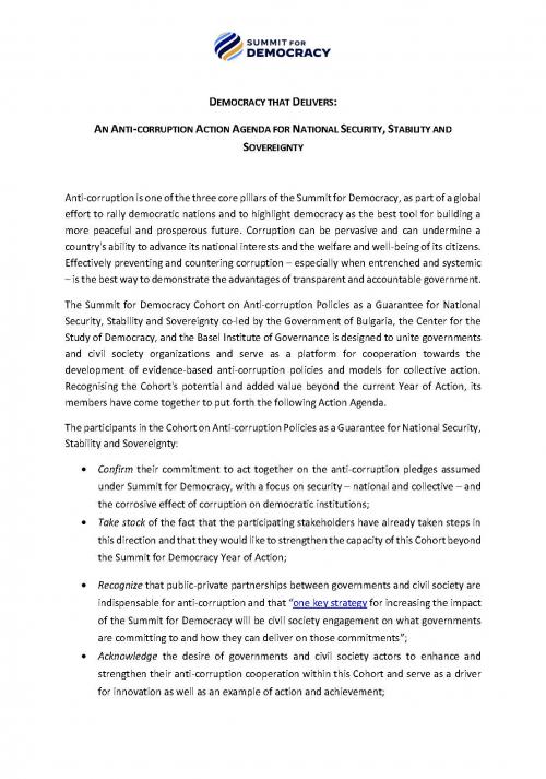 Action Agenda of the Anti-Corruption Policies Cohort of the Summit for Democracy