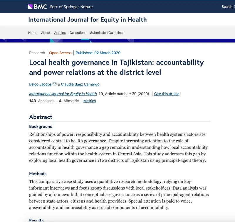 Local health governance in Tajikistan: accountability and power relations at the district level cover