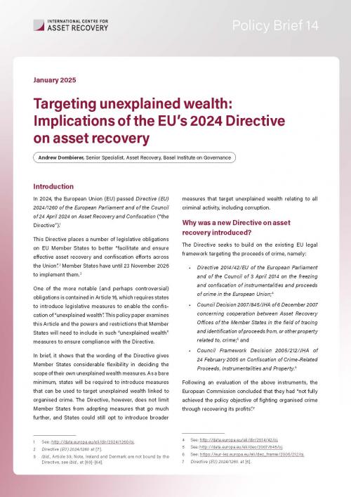 Policy Brief 14: Targeting unexplained wealth: Implications of the EU’s 2024 Directive on asset recovery