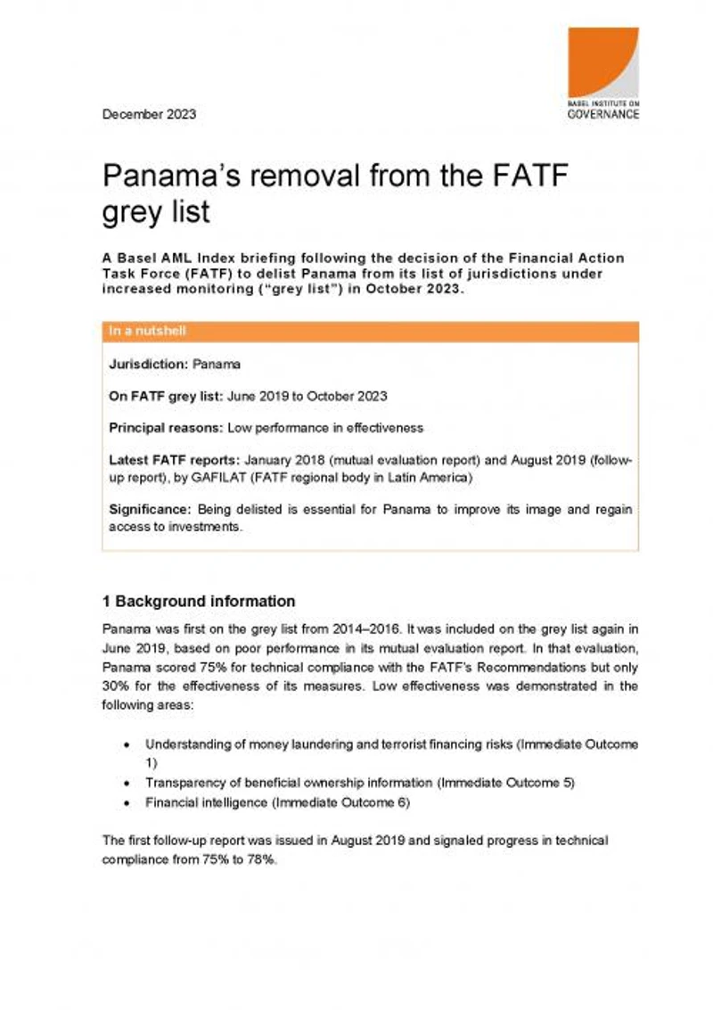 Basel AML Index briefing: Panama's delisting from the FATF grey list cover
