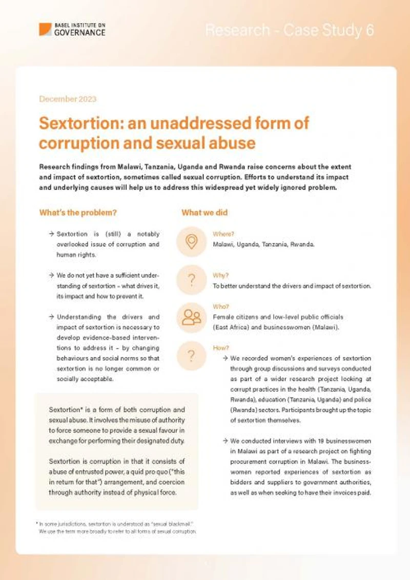 Research Case Study 6: Sextortion – an unaddressed form of corruption and sexual abuse cover