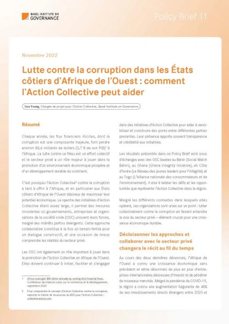 Policy Brief 11: Lutte contre la corruption dans les États côtiers d’Afrique de l’Ouest : comment l’Action Collective peut aider cover