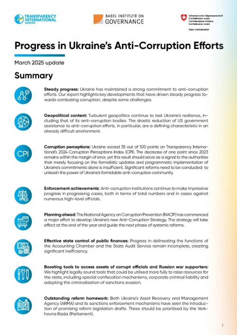 Progress in Ukraine’s anti-corruption efforts - March 2025 update cover