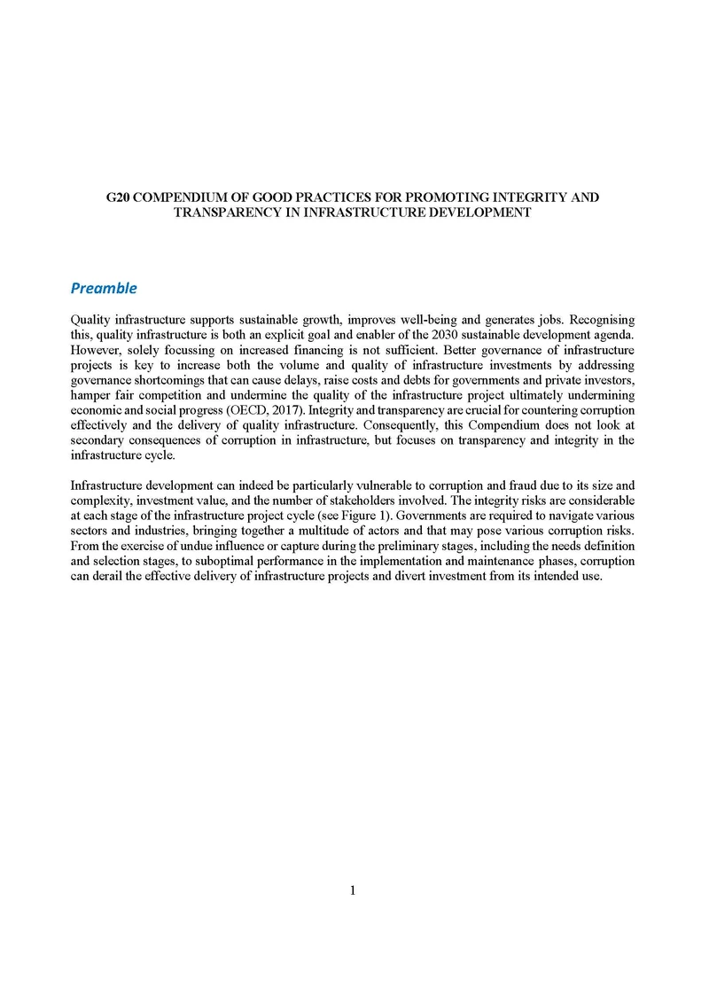 G20 Compendium of Good Practices for Promoting Integrity and Transparency in Infrastructure Development cover