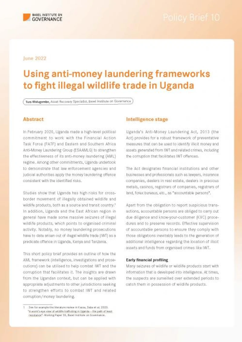 Policy Brief 10: Using anti-money laundering frameworks to fight illegal wildlife trade in Uganda cover