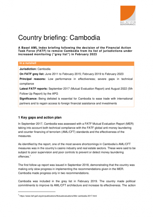 Basel AML Index briefing: Cambodia's delisting from the FATF grey list