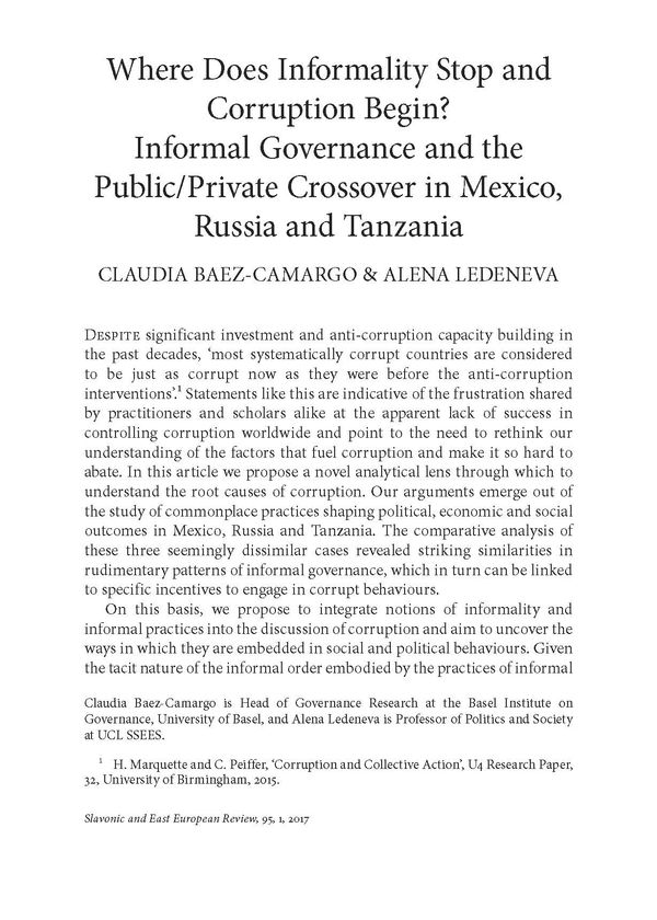 Where does informality stop and corruption begin? Informal governance and the public/private crossover in Mexico, Russia and Tanzania