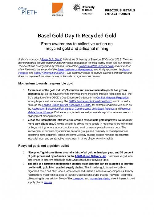 Basel Gold Day II: Recycled Gold – From awareness to collective action on recycled gold and artisanal mining