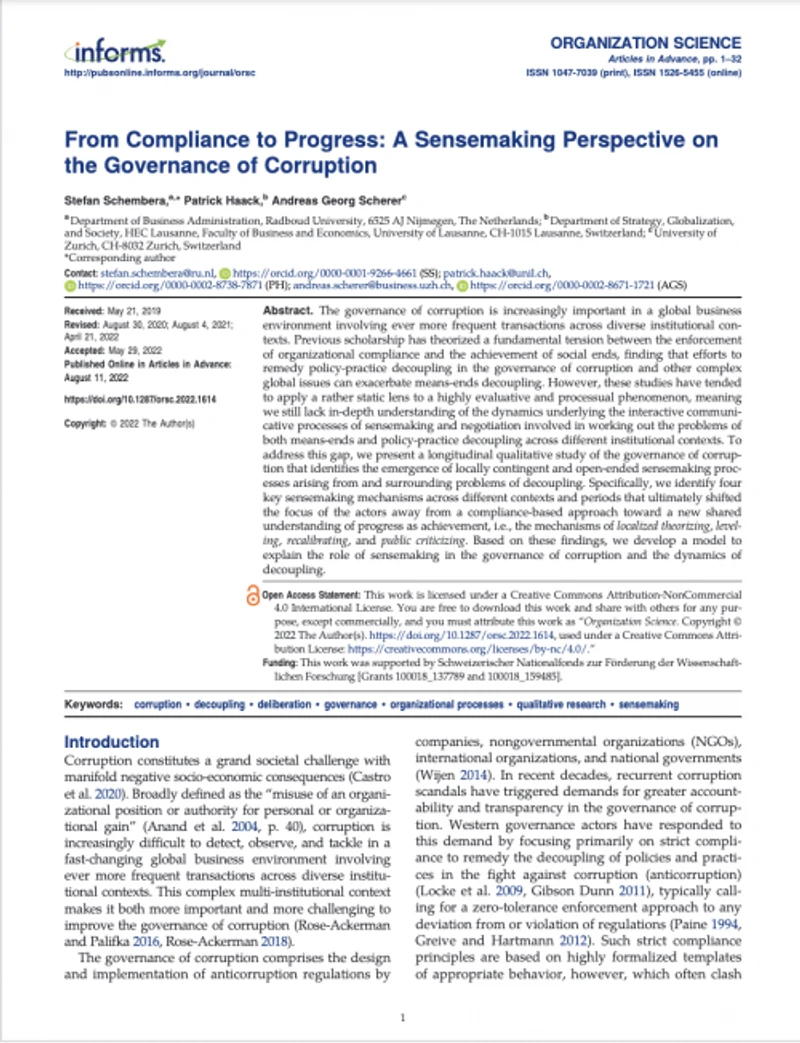 From Compliance to Progress: A Sensemaking Perspective on the Governance of Corruption cover