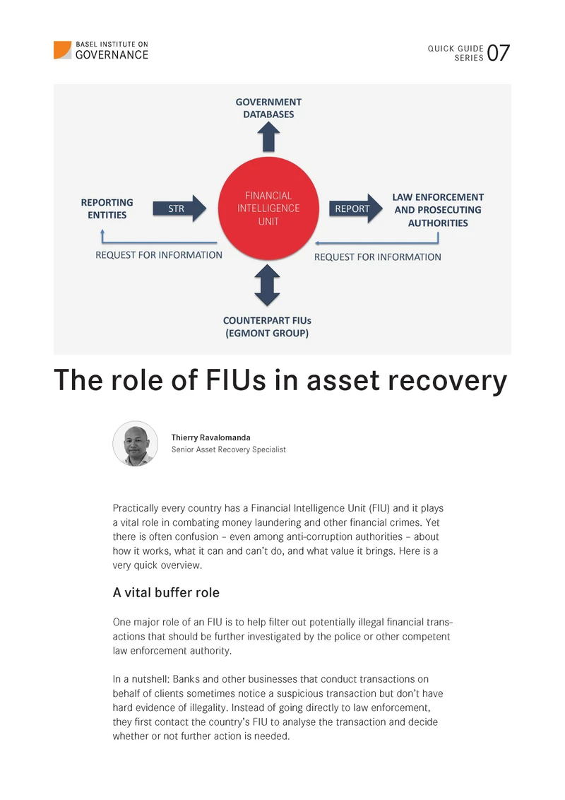 Quick Guide 7: The role of FIUs in asset recovery cover