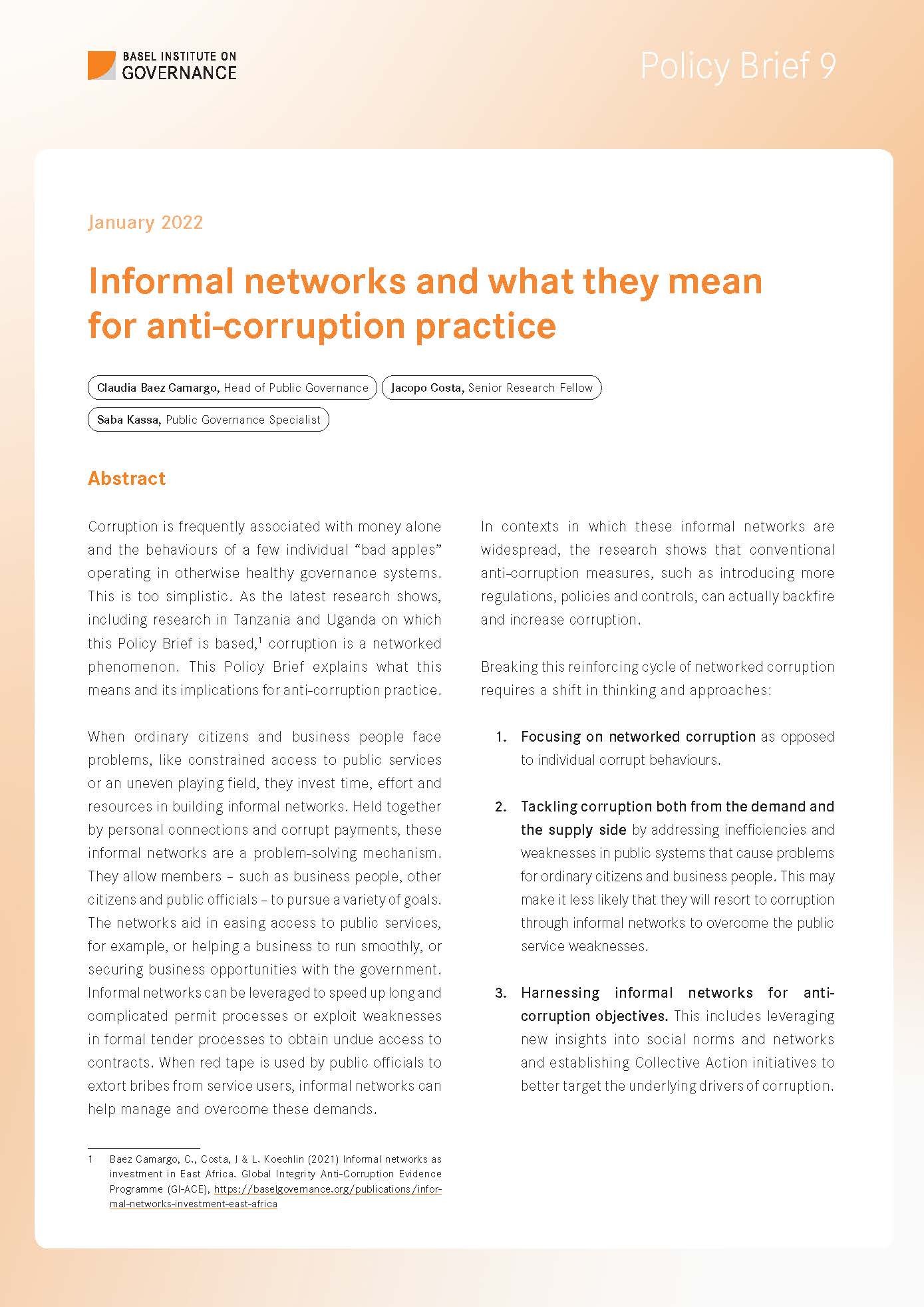 Policy Brief 9: Informal networks and what they mean for anti-corruption practice