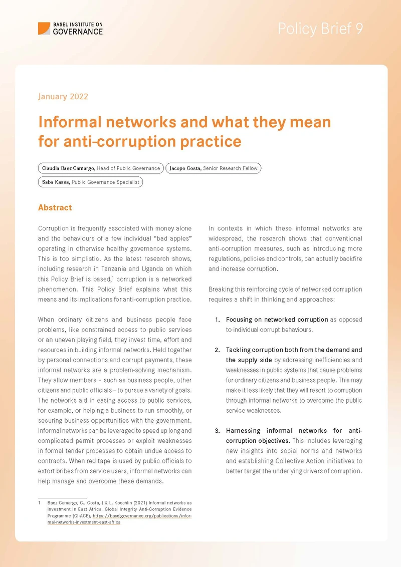 Policy Brief 9: Informal networks and what they mean for anti-corruption practice cover