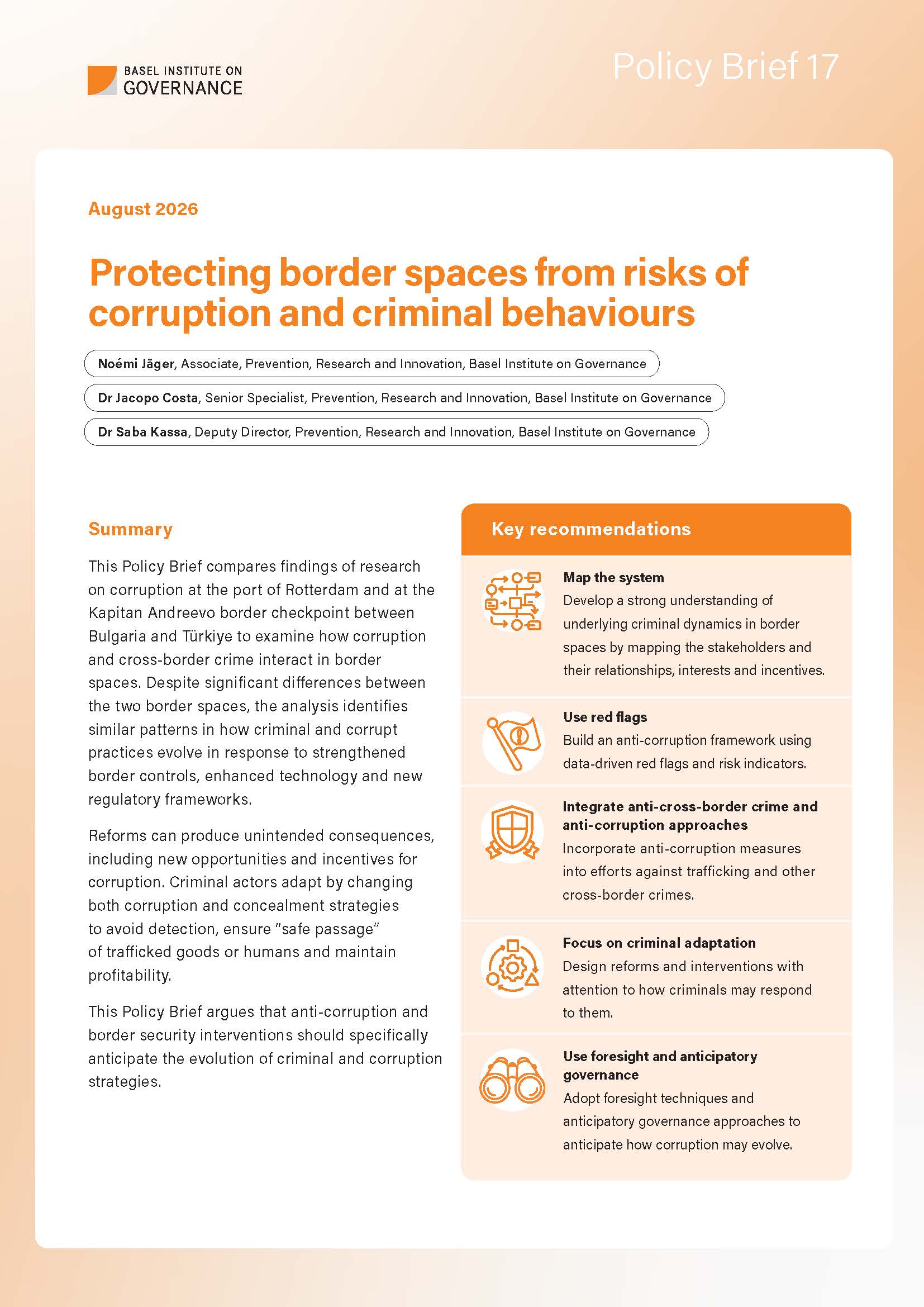Policy Brief 17: Protecting border spaces from risks of corruption and criminal behaviours