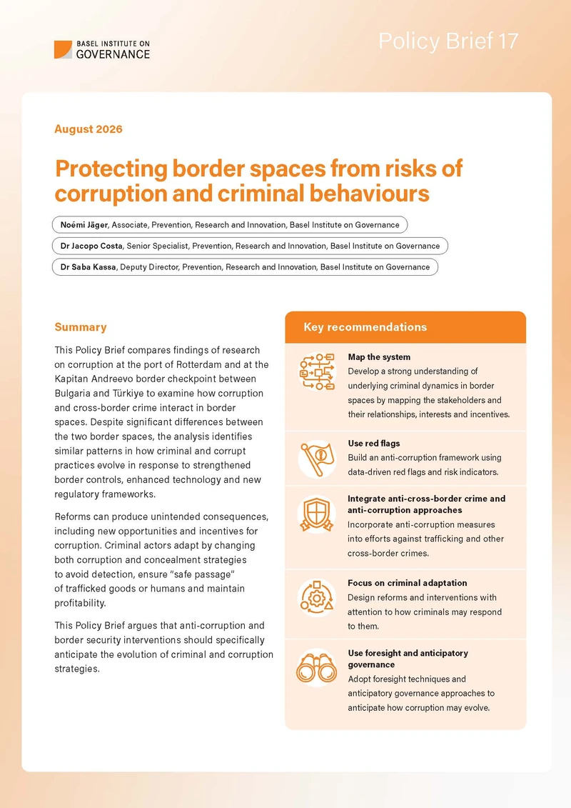 Policy Brief 17: Protecting border spaces from risks of corruption and criminal behaviours cover