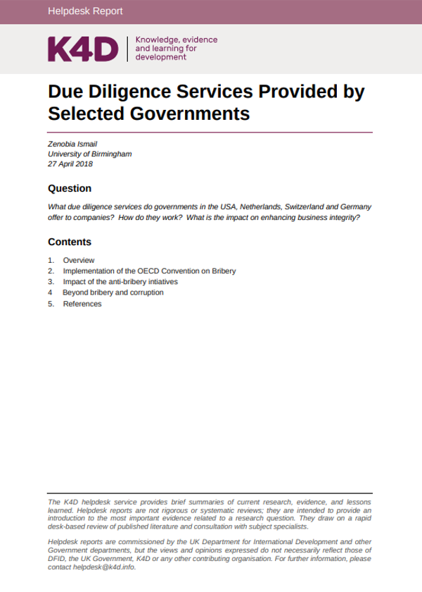 Due diligence services provided by selected governments