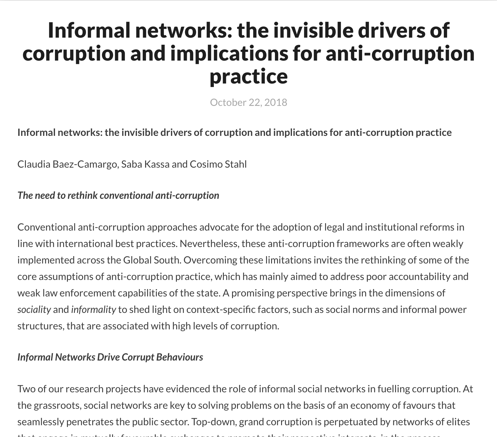 Informal networks: the invisible drivers of corruption and implications for anti-corruption practice