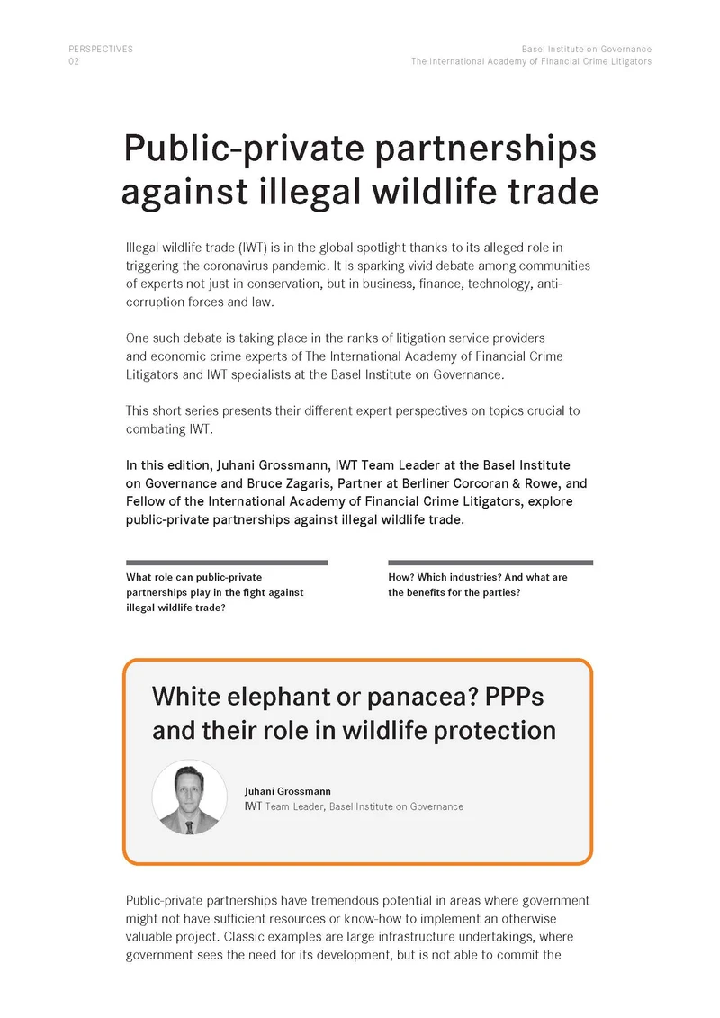 Perspectives 2: The role of public-private partnerships in combating illegal wildlife trade cover