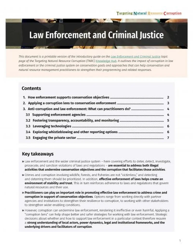 Law enforcement, criminal justice and natural resource corruption - a TNRC guide cover