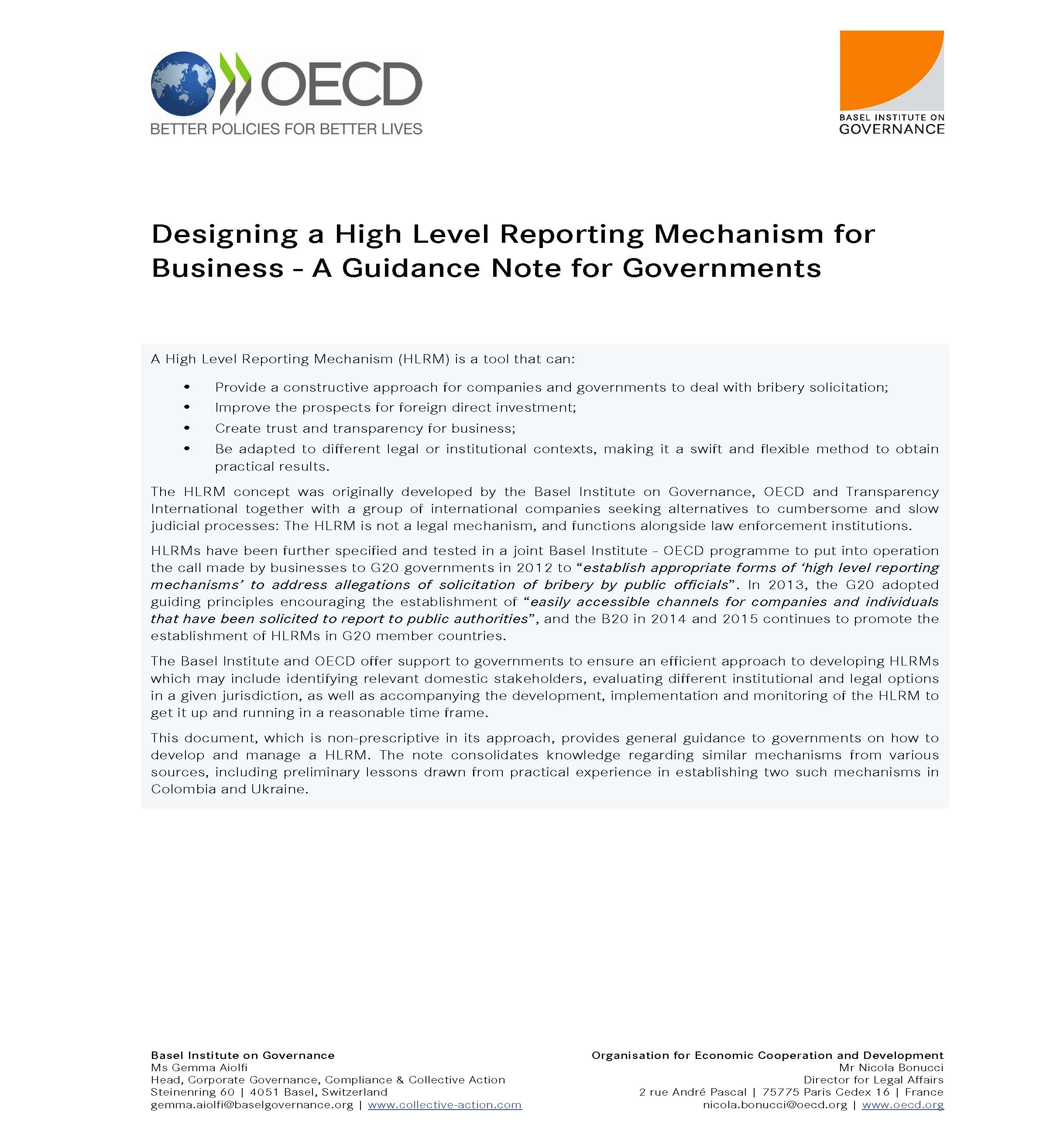 Designing a High Level Reporting Mechanism for Business - A Guidance Note for Governments