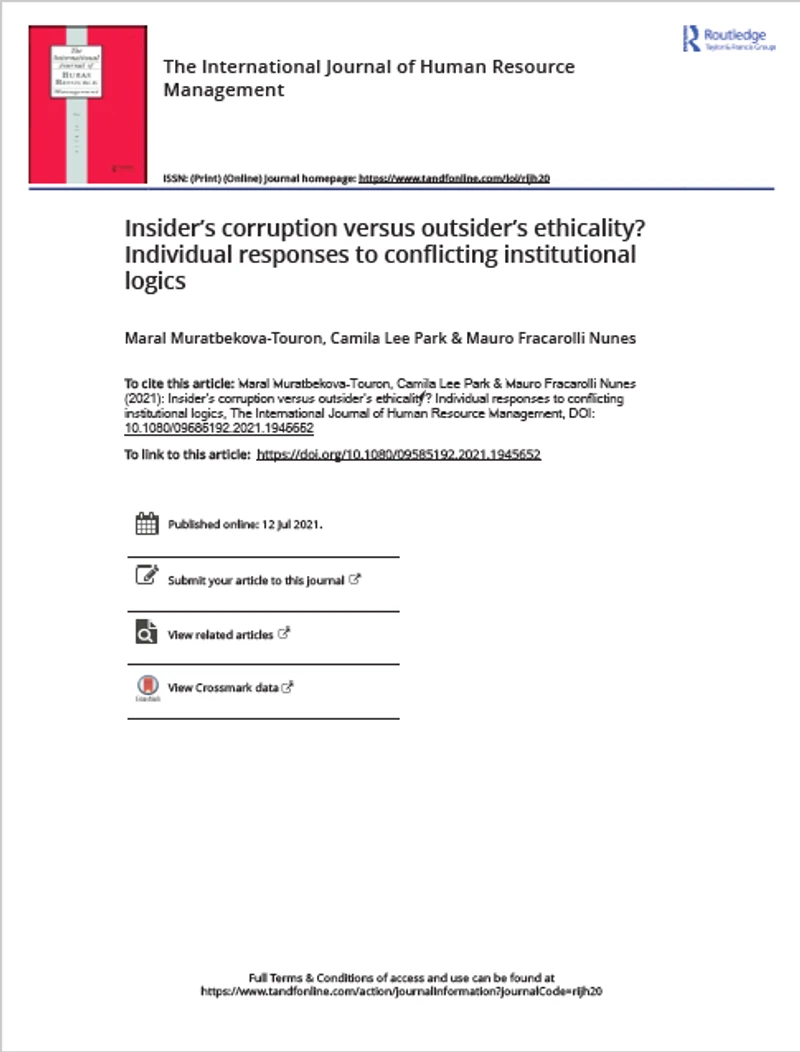 Insider’s corruption versus outsider’s ethicality? Individual responses to conflicting institutional logics cover