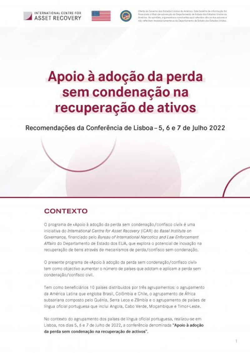 Perda sem condenação na recuperação de ativos: Recomendações da Conferência de Lisboa – 5, 6 e 7 de Julho 2022 cover