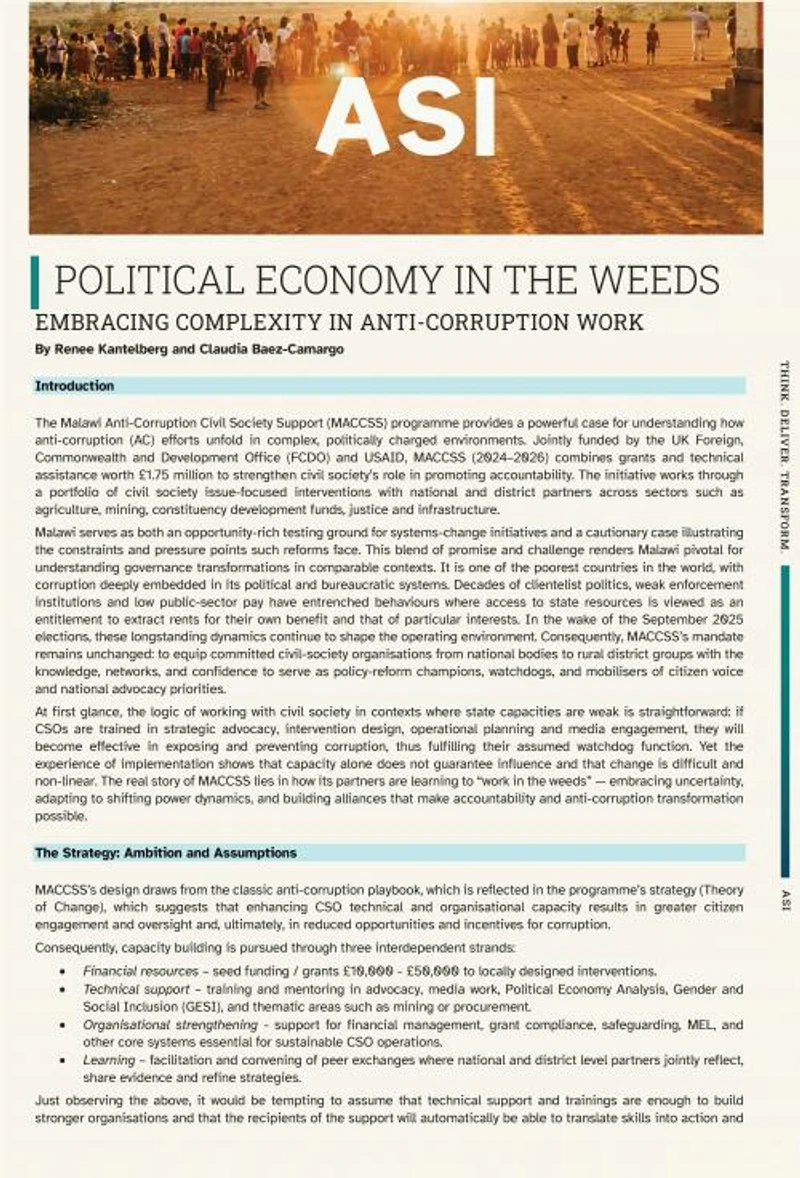 Political economy in the weeds: Embracing complexity in anti-corruption work – lessons learned from an anti-corruption programme in Malawi cover