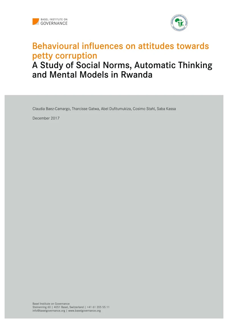 Behavioural influences on attitudes towards petty corruption: a study of social norms, automatic thinking and mental models in Rwanda cover
