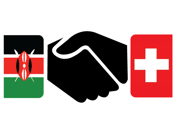 Kenya and Swiss flags with handshake