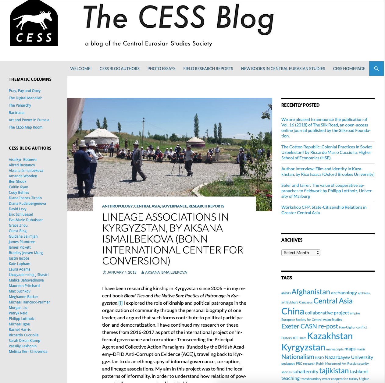 Screenshot of the CESS blog