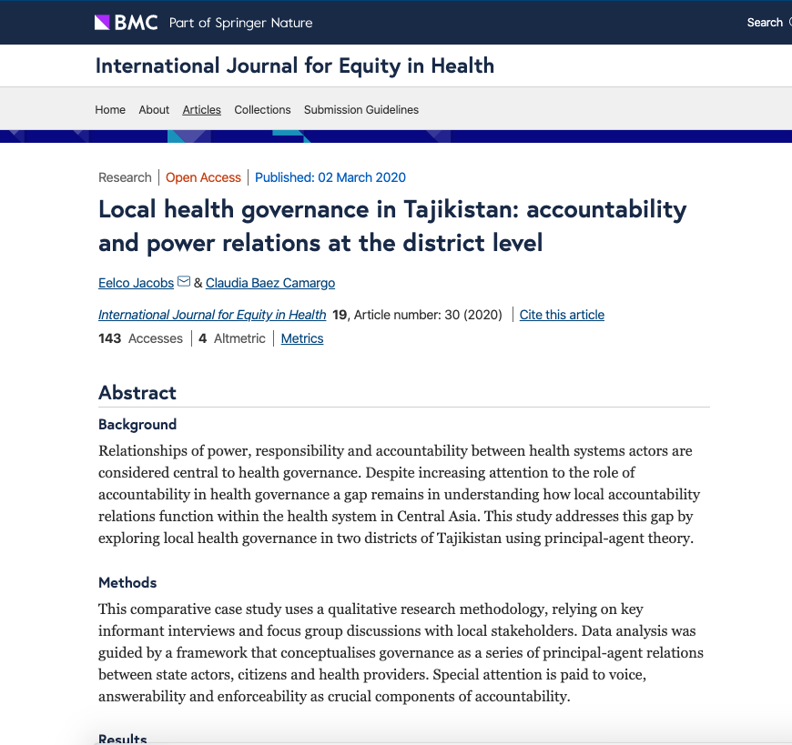 Local health governance in Tajikistan article