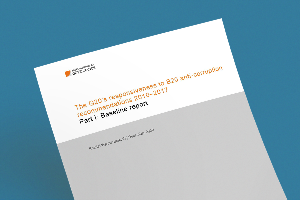 Cover page mock-up of the G20’s responsiveness to B20 anti -corruption recommendations 2010–2017