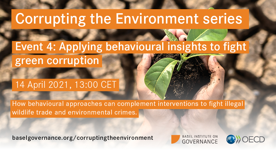 Slide promoting webinar on applying behavioural approaches to fight green corruption