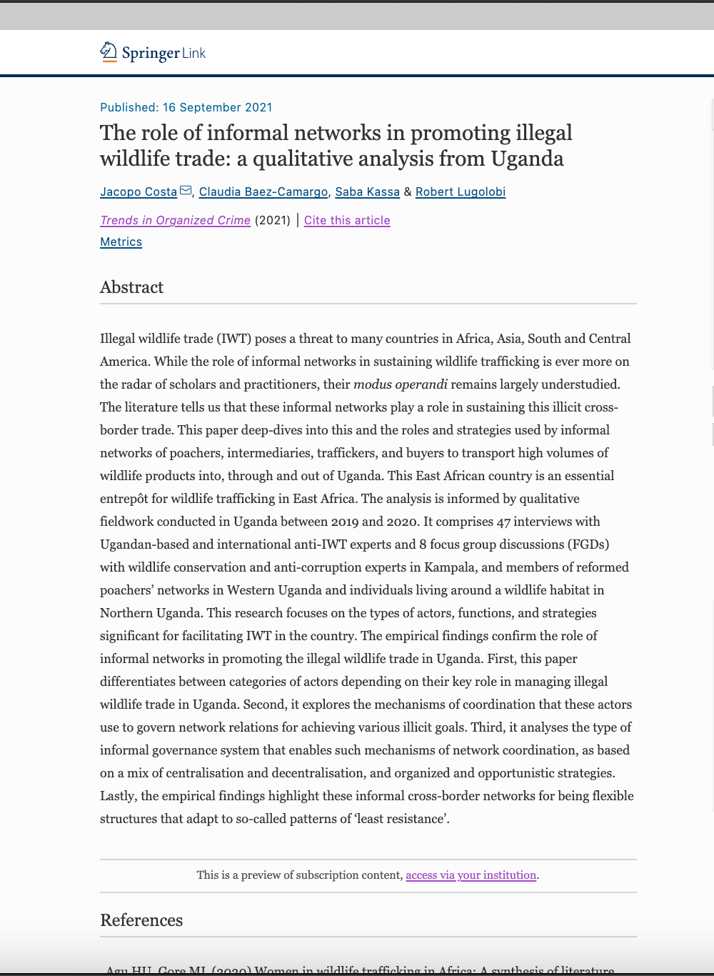 The role of informal networks in promoting illegal wildlife trade: a qualitative analysis from Uganda