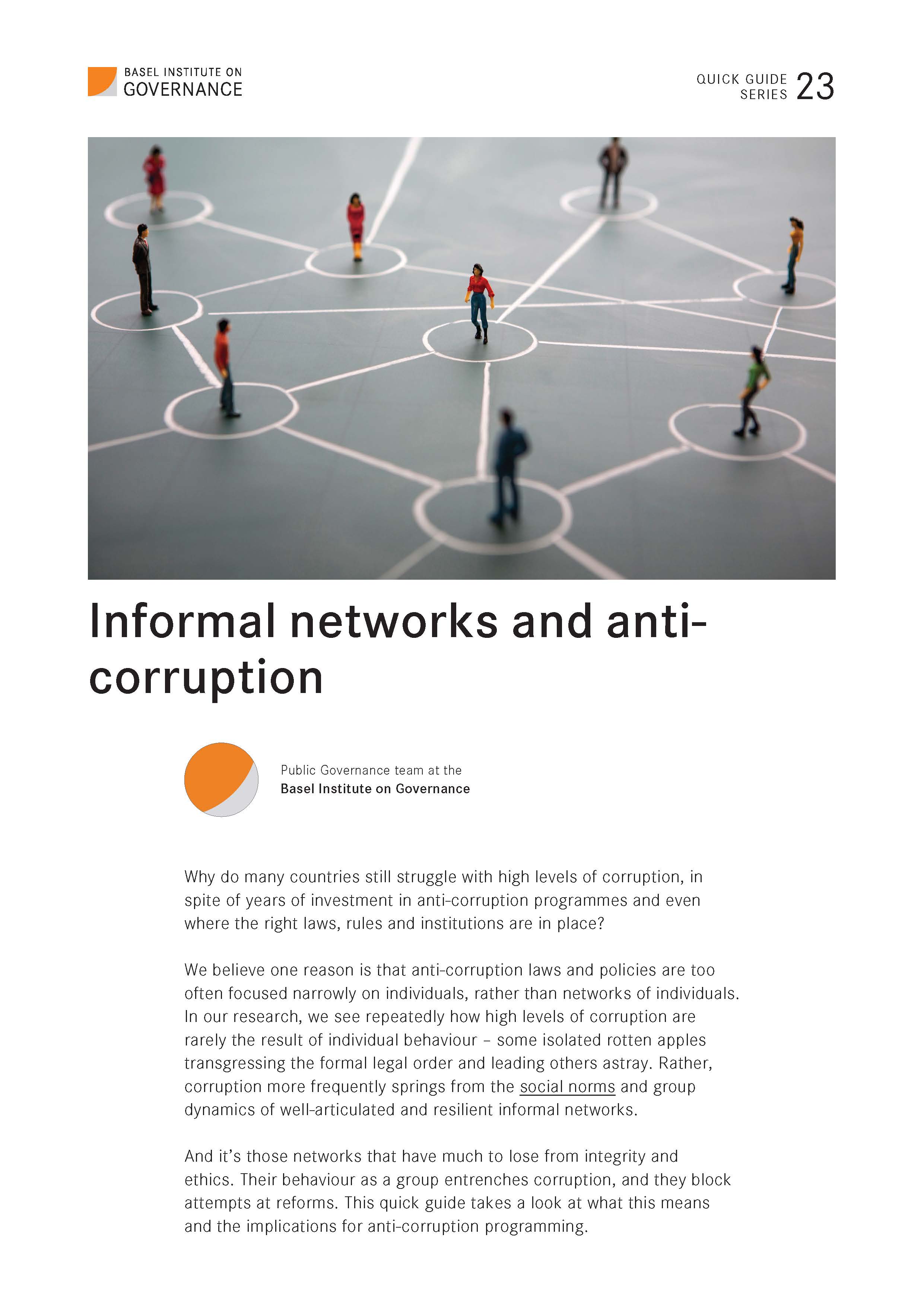 cover page of quick guide to informal networks and anti-corruption