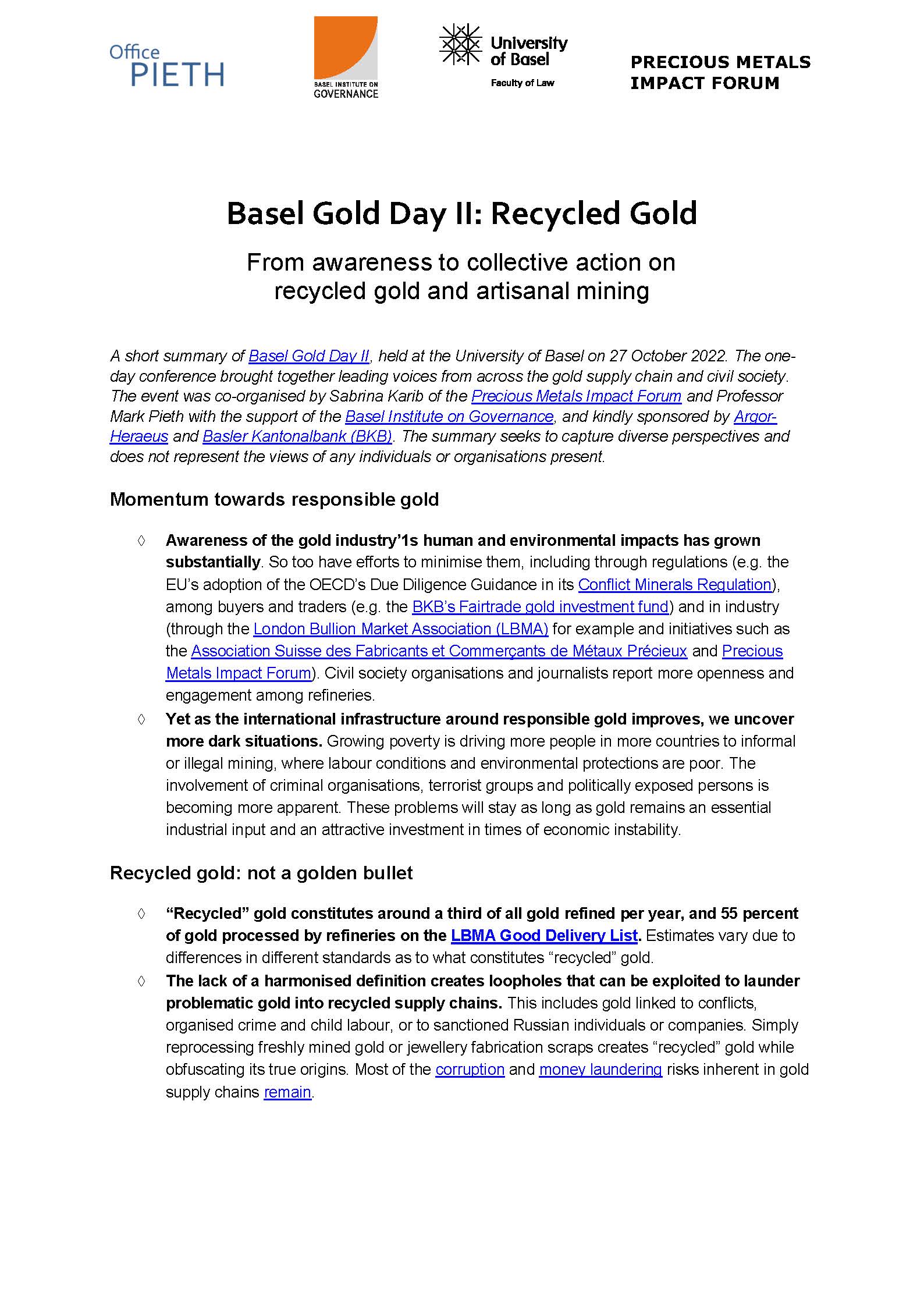 Gold Day II summary