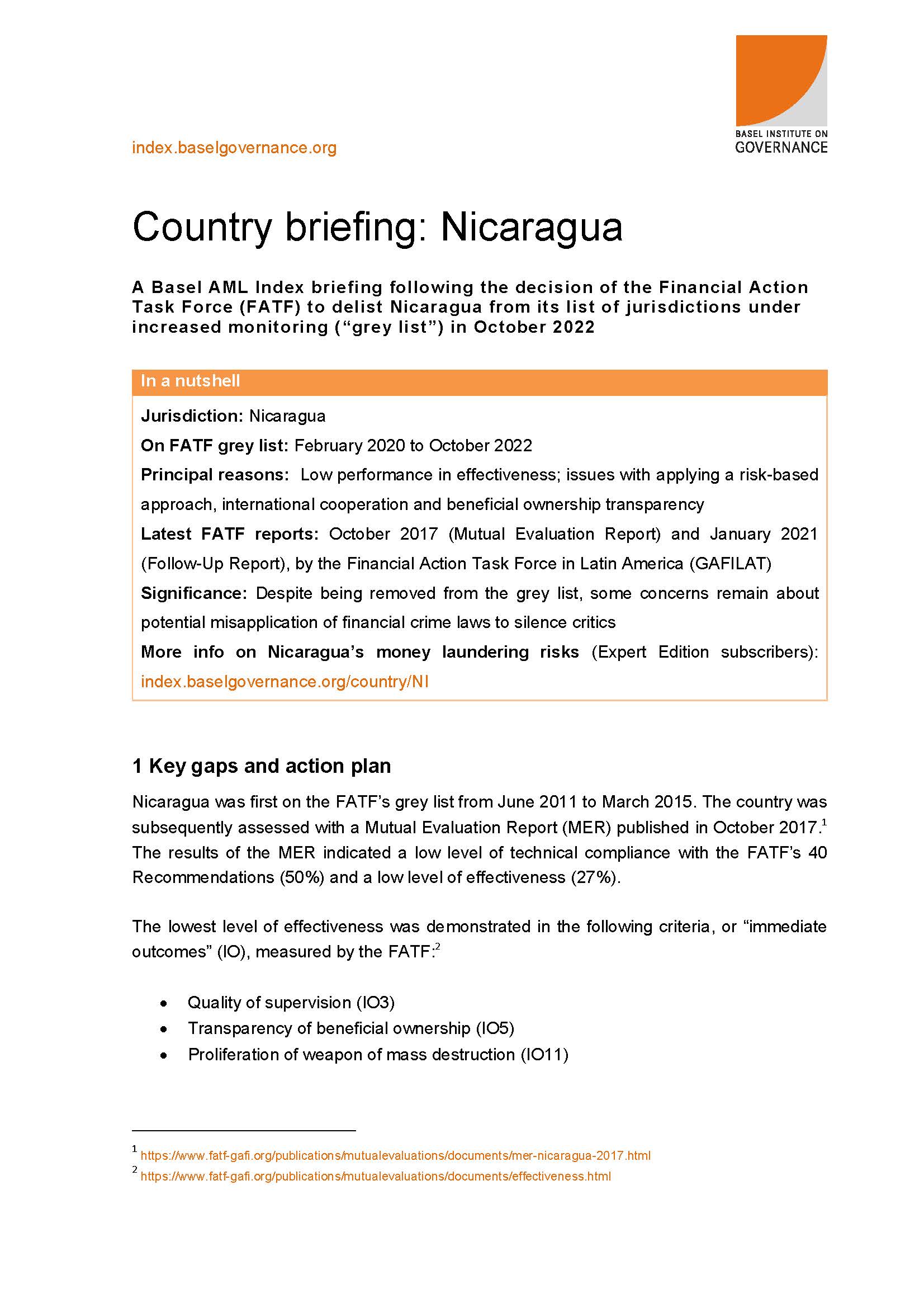 Nicaragua delisting briefing