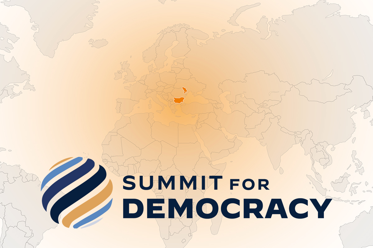 Summit for Democracy logo and map centred on Bulgaria and Moldova