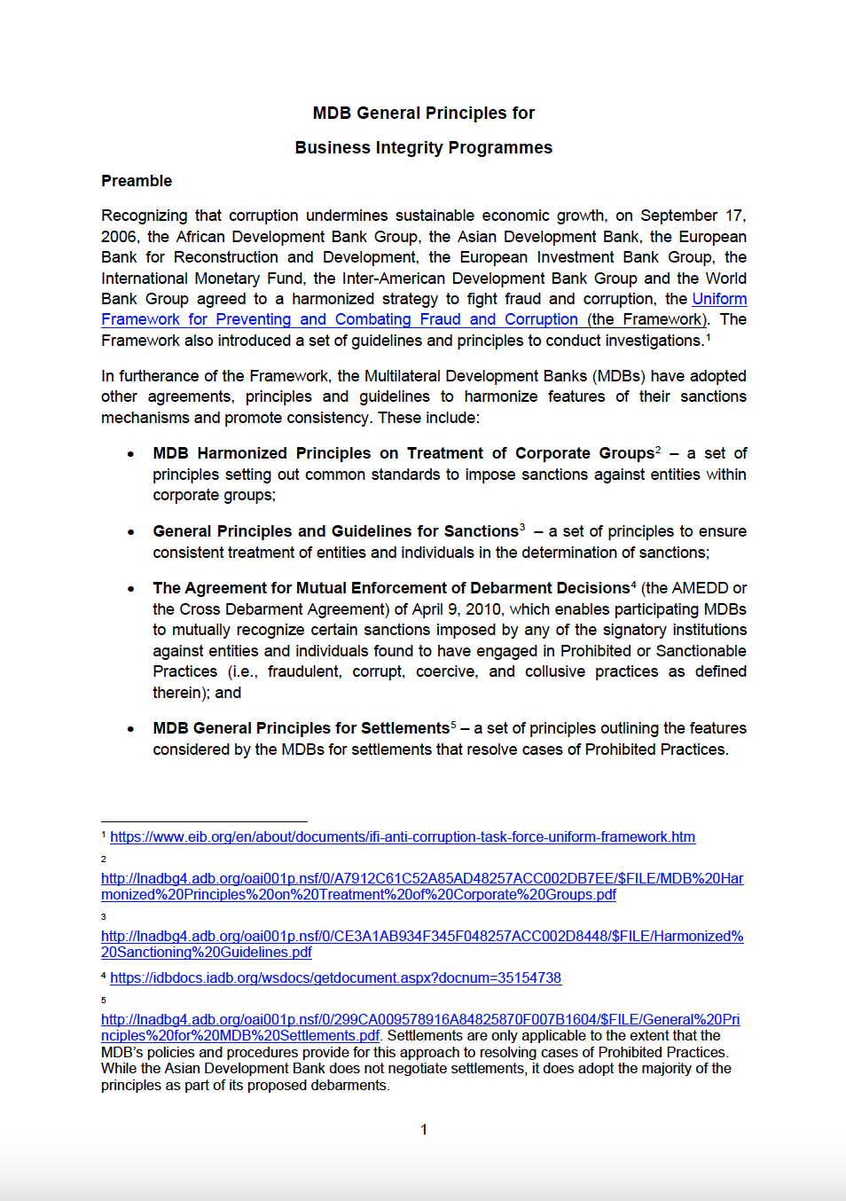 Preamble of the MDB General Principles for Business Integrity Programmes
