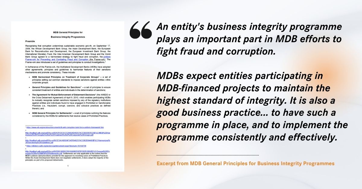 Quote from MDB general principles on business integrity programmes