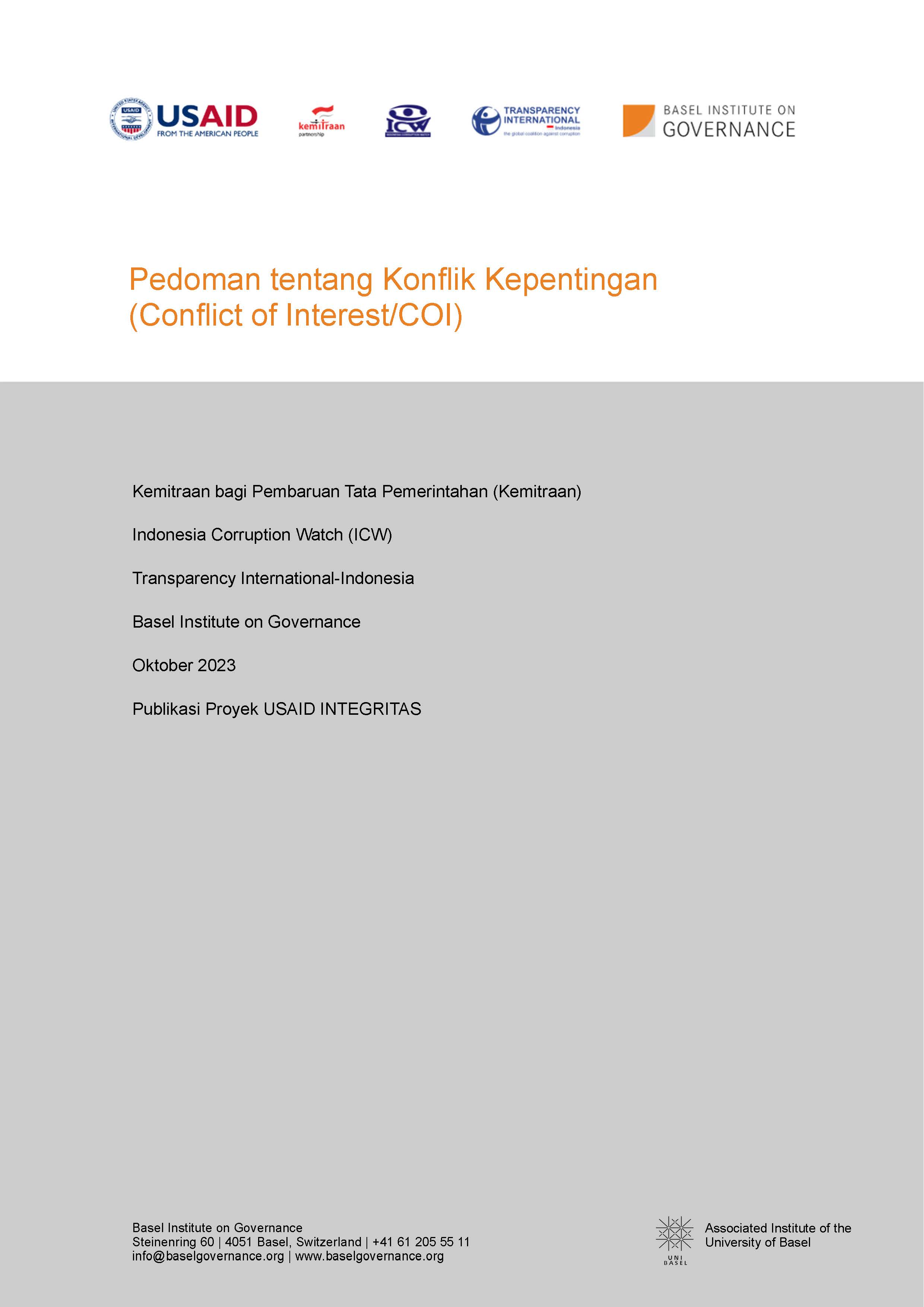 Cover page of conflict of interest guidelines