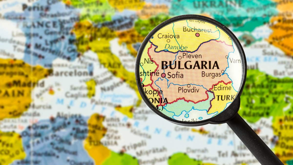 Map of Bulgaria through magnifying glass