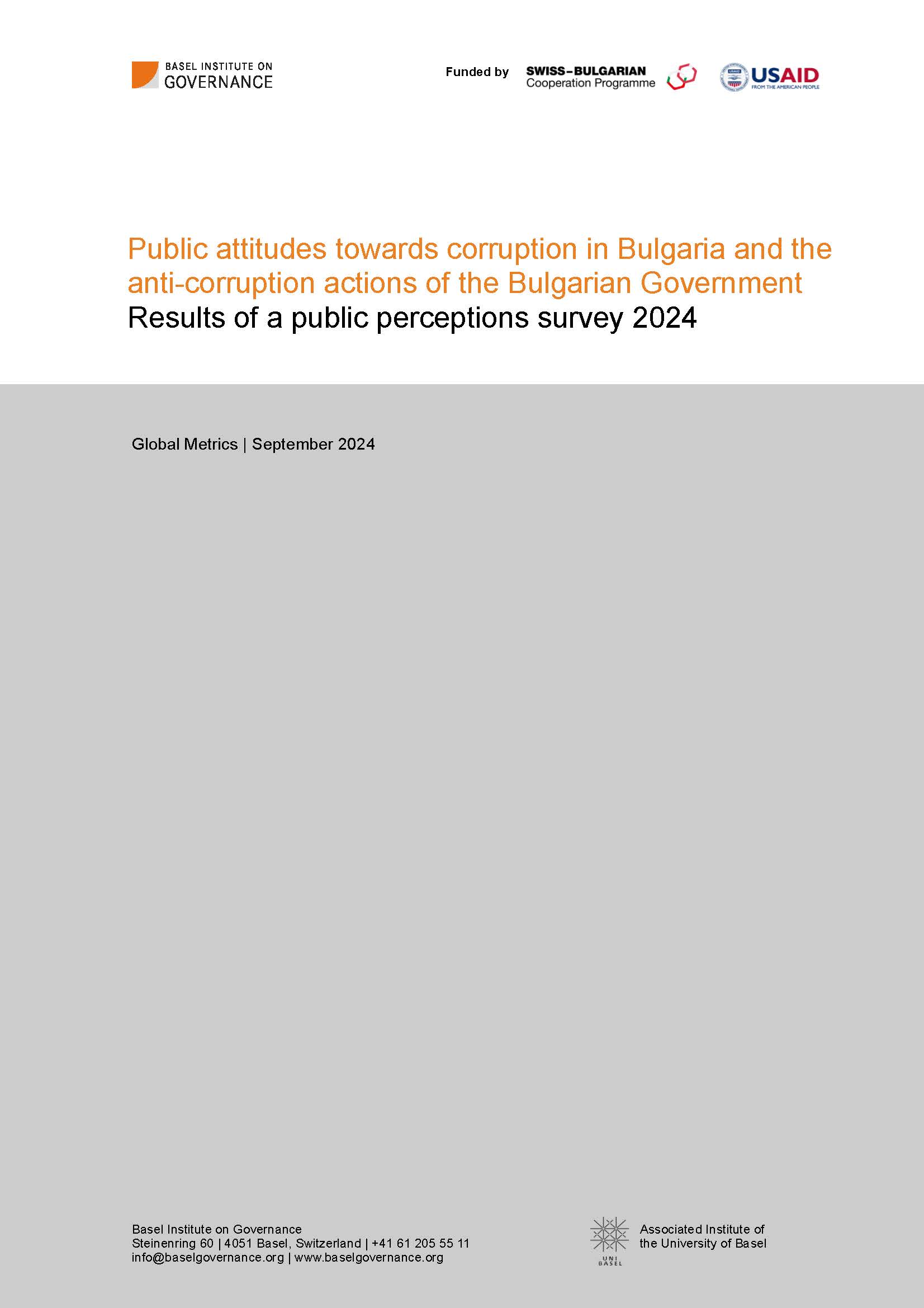 Cover page of report on corruption perceptions survey 2024 Bulgaria