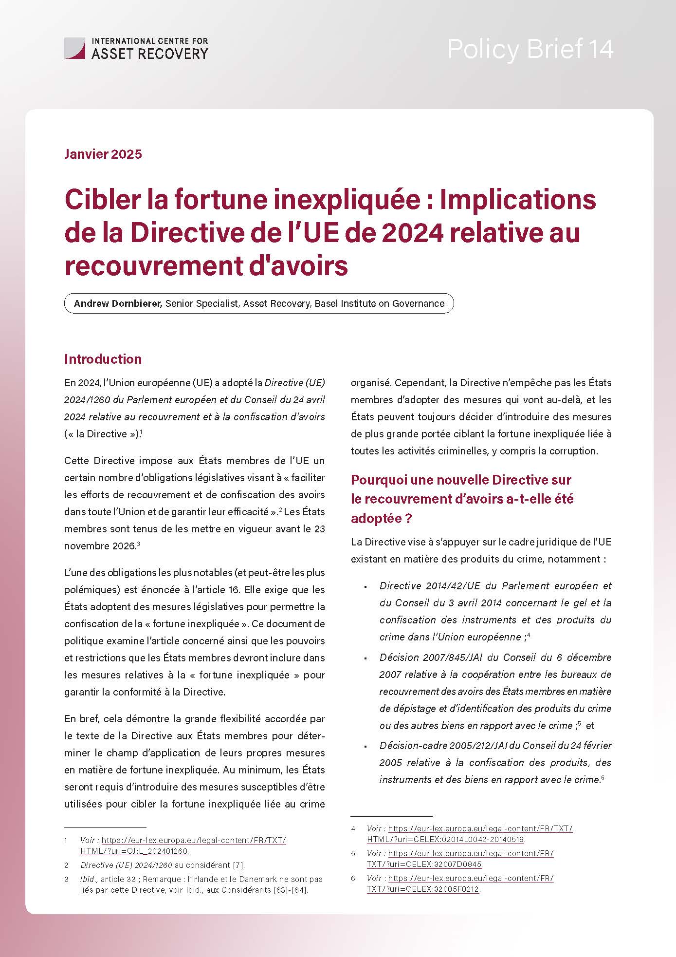 Cover page Policy Brief 14 French