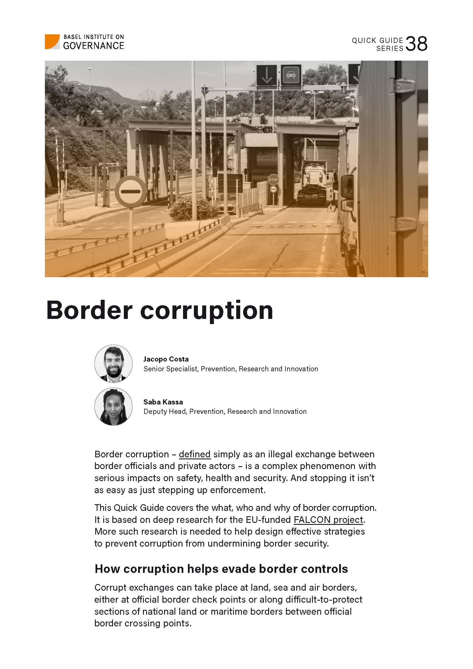 Cover page of Quick Guide 38 to border corruption