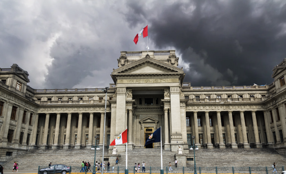 Storm clouds over the Palacio de Justicia in Lima, Peru