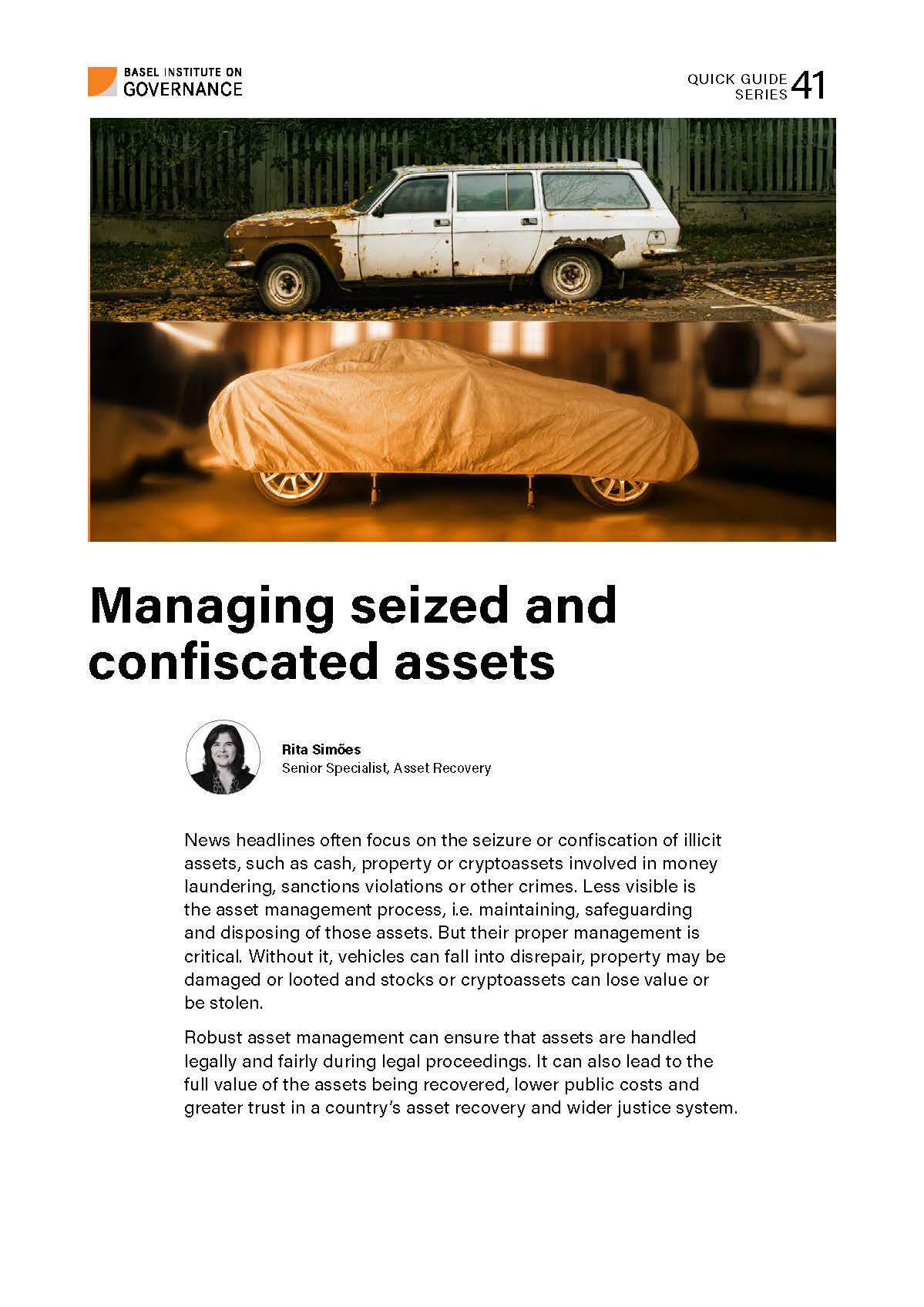 Cover page of Quick Guide 41 to managing seized and confiscated assets