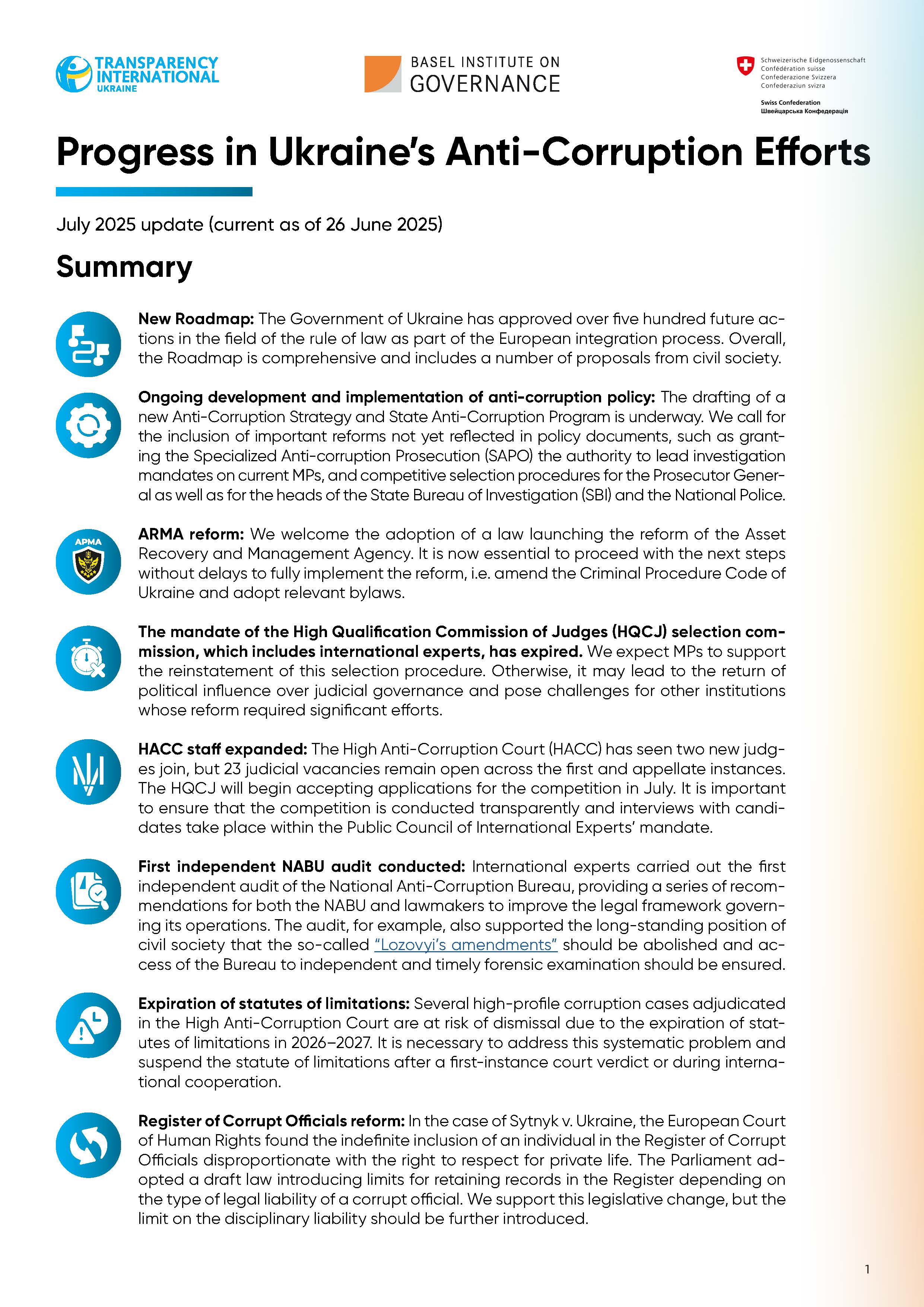 Cover page of Ukraine AC progress report_update July 2025