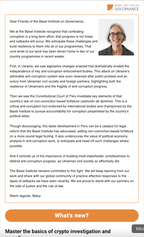 Screenshot of newsletter Aug 2025