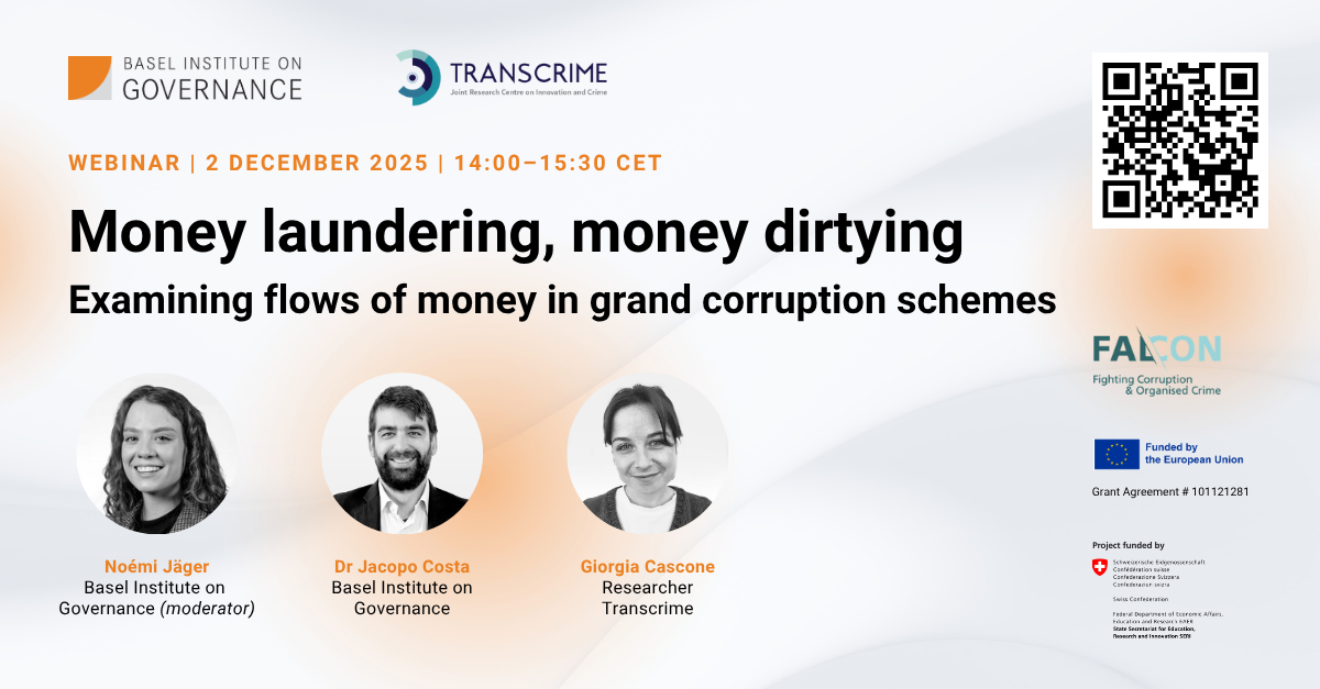 Event flyer for webinar on money laundering - money dirtying