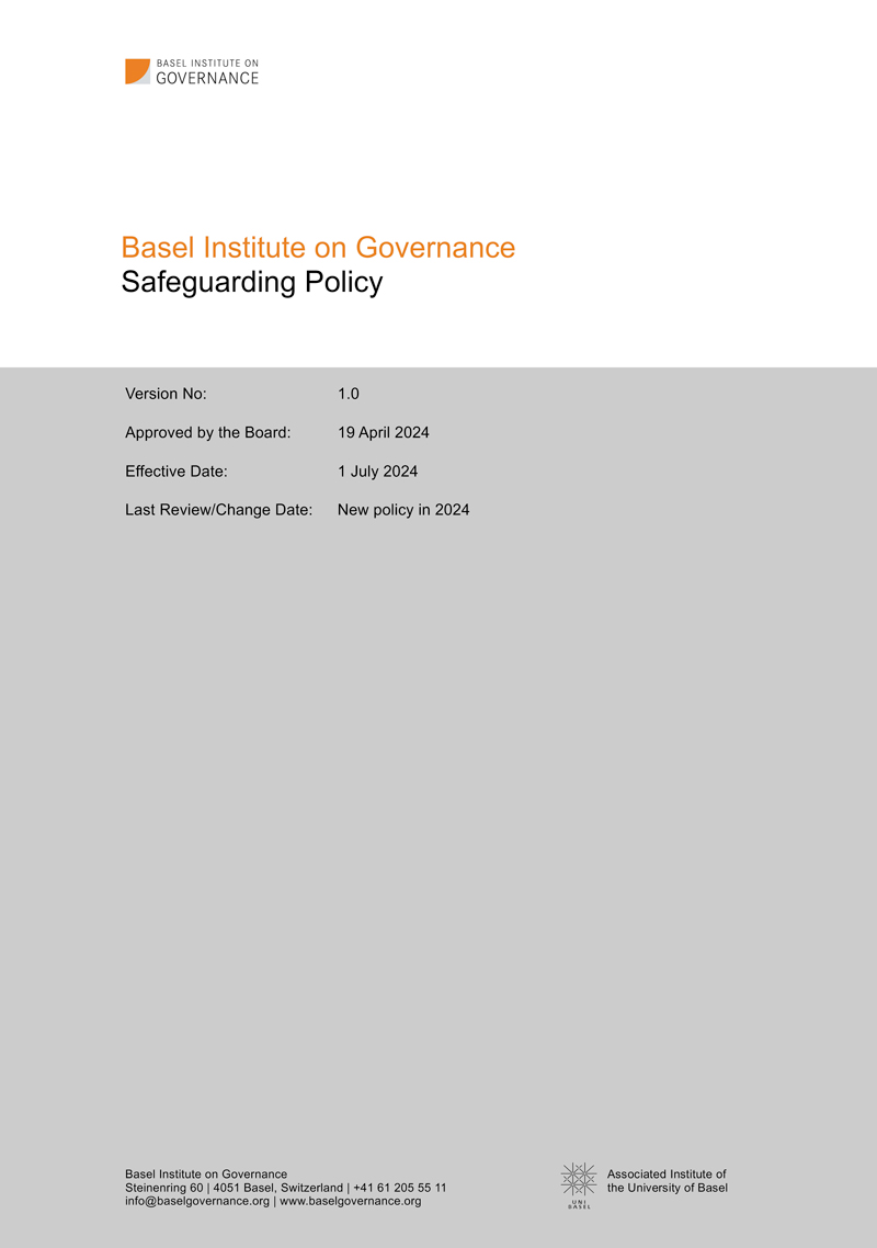 Basel Institute Safeguarding Policy En cover page
